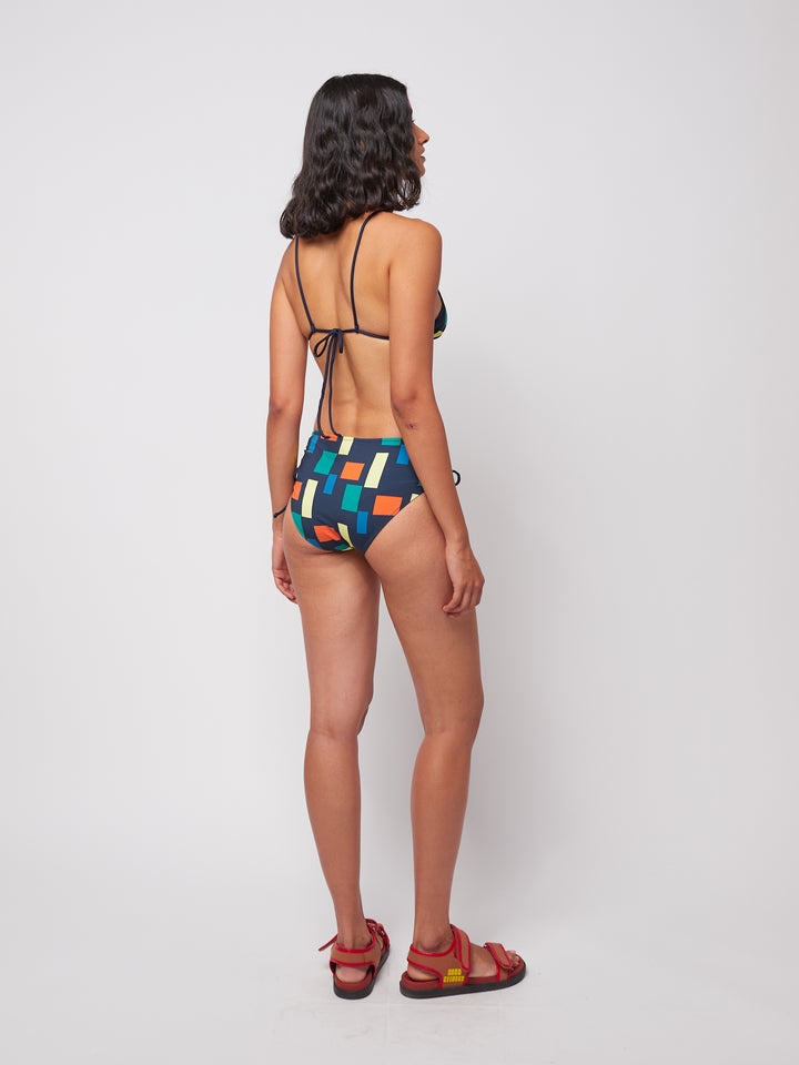 Color block print recycled high bikini bottom