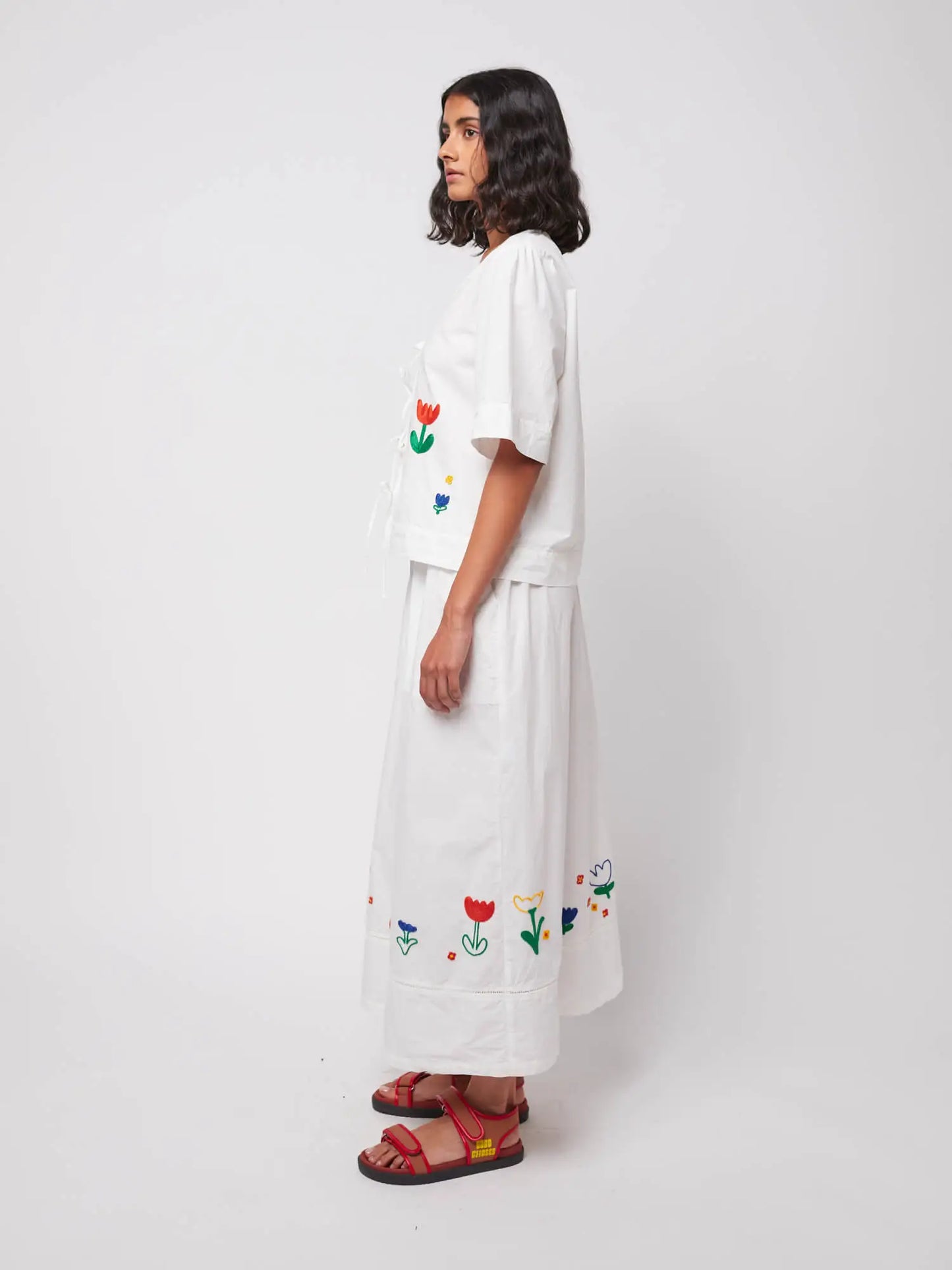 Garden embroidery poplin skirt