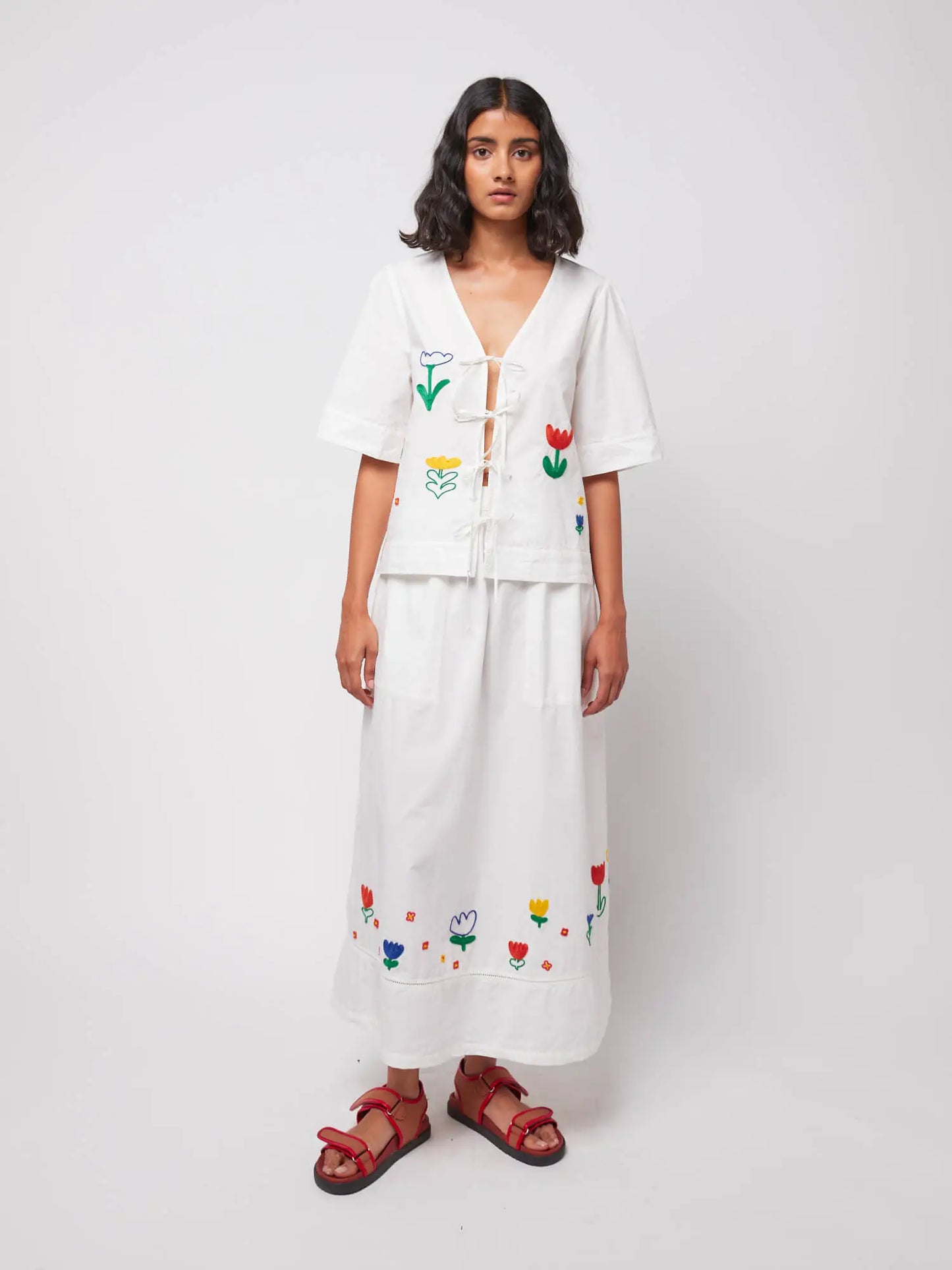 Garden embroidery poplin skirt