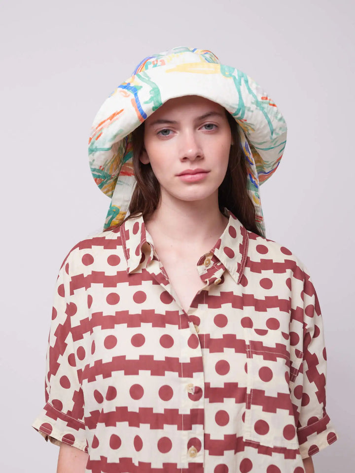 Landscape print canvas hat