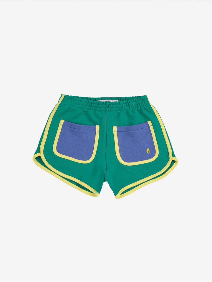 Green color block shorts