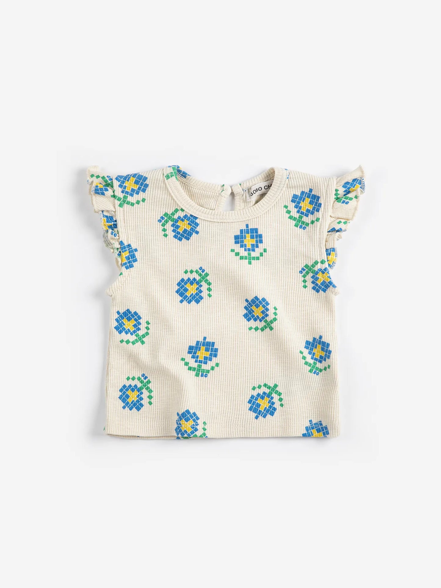 Pixel Flowers all over ruffled top