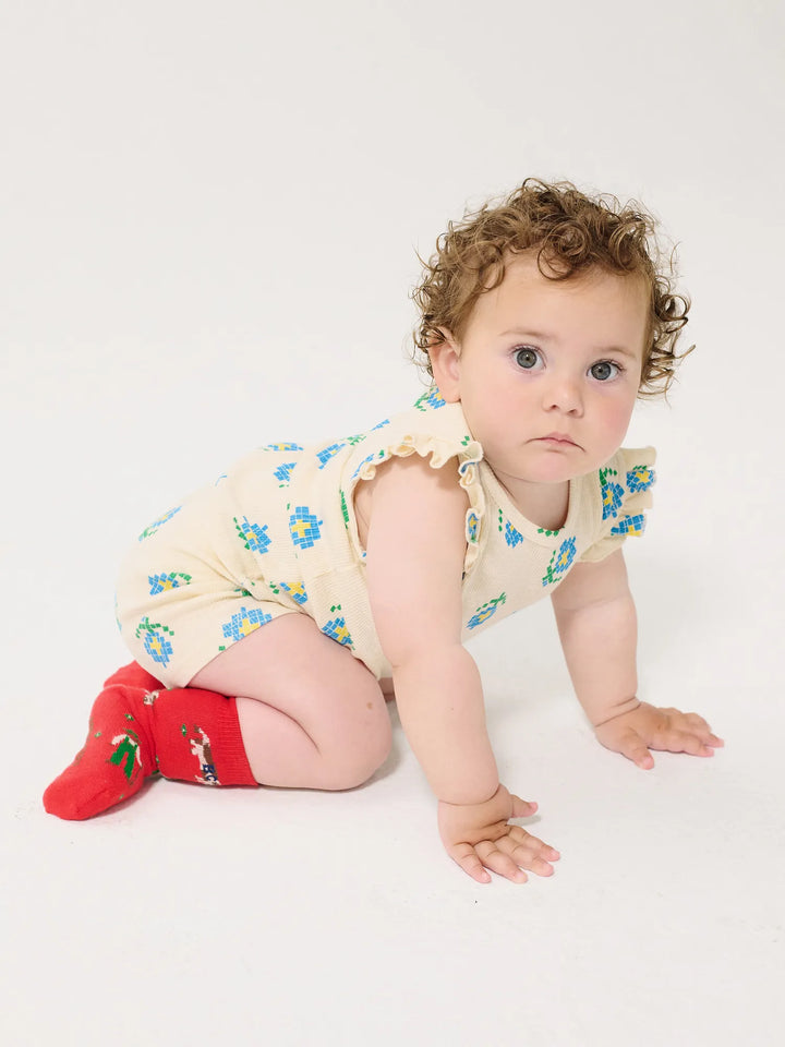 Pixel Flowers 전체 무늬 쇼트 레깅스