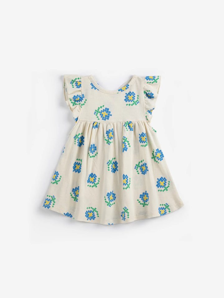 Pixel Flowers all over ruffled dress