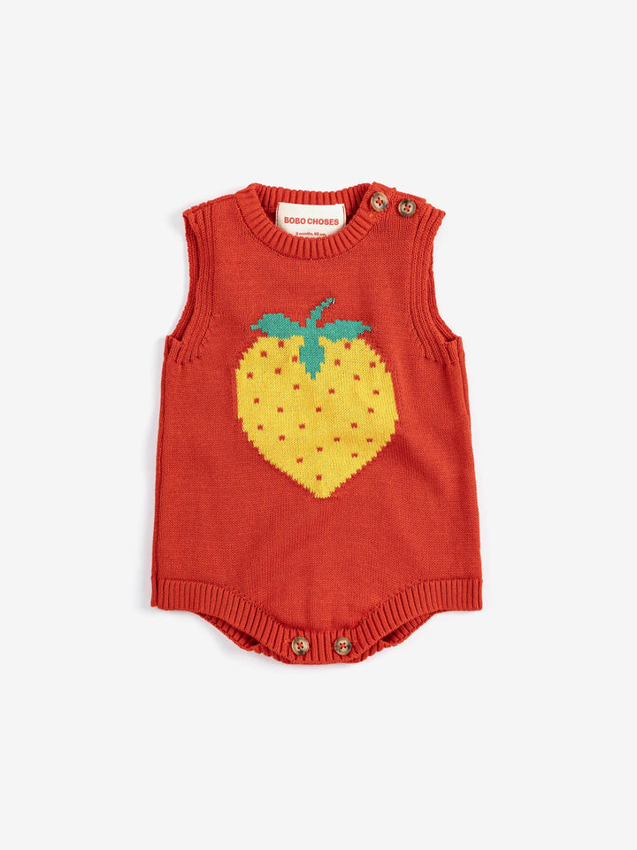 Pixel Strawberry knitted romper
