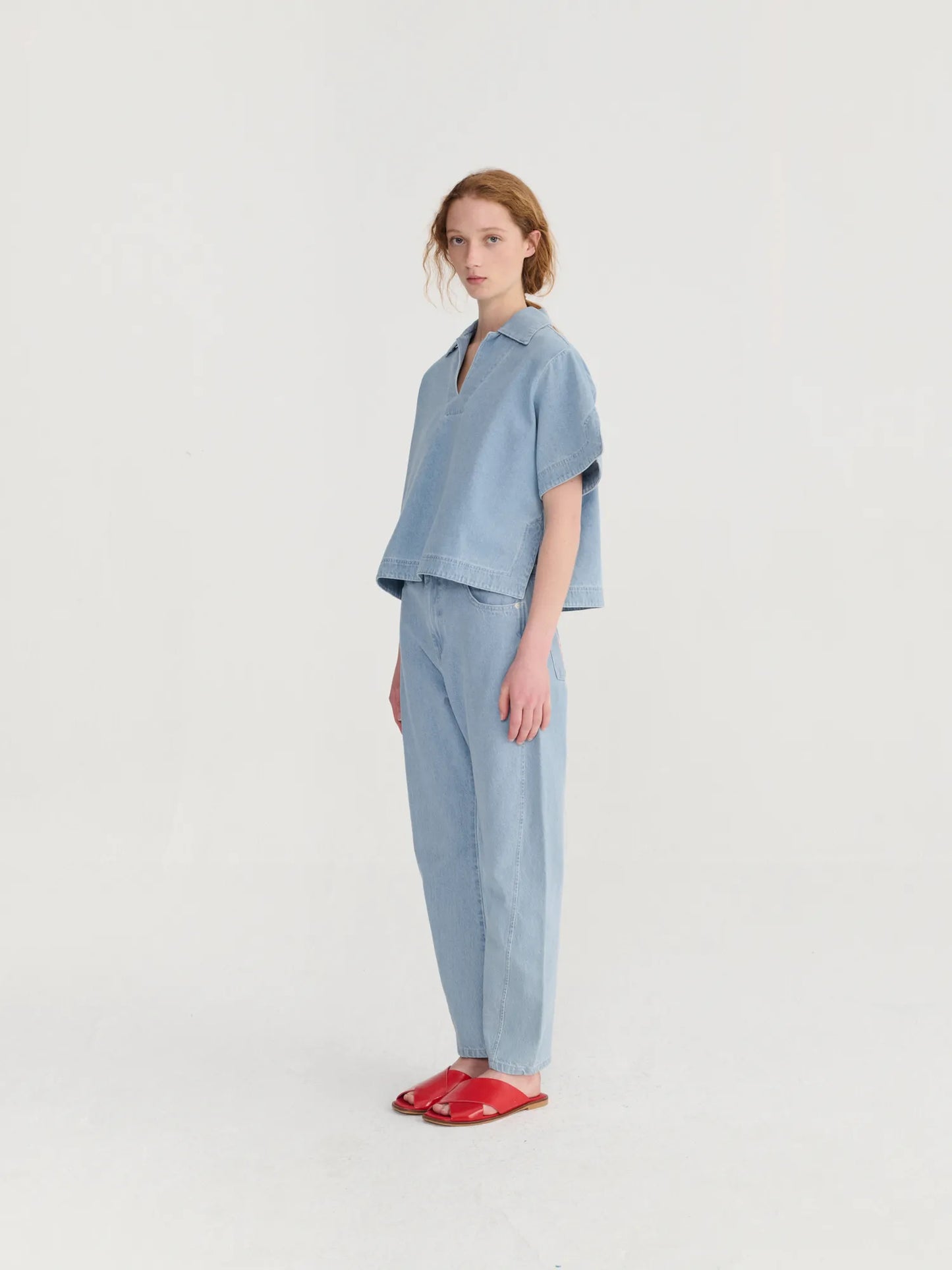 Relaxed denim polo shirt