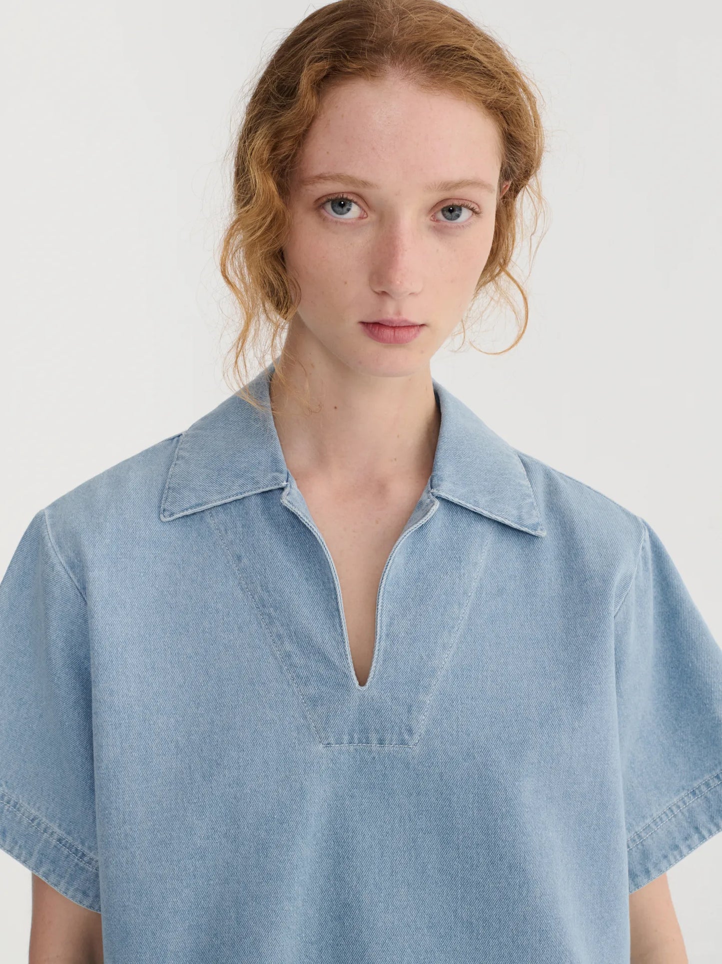Relaxed denim polo shirt