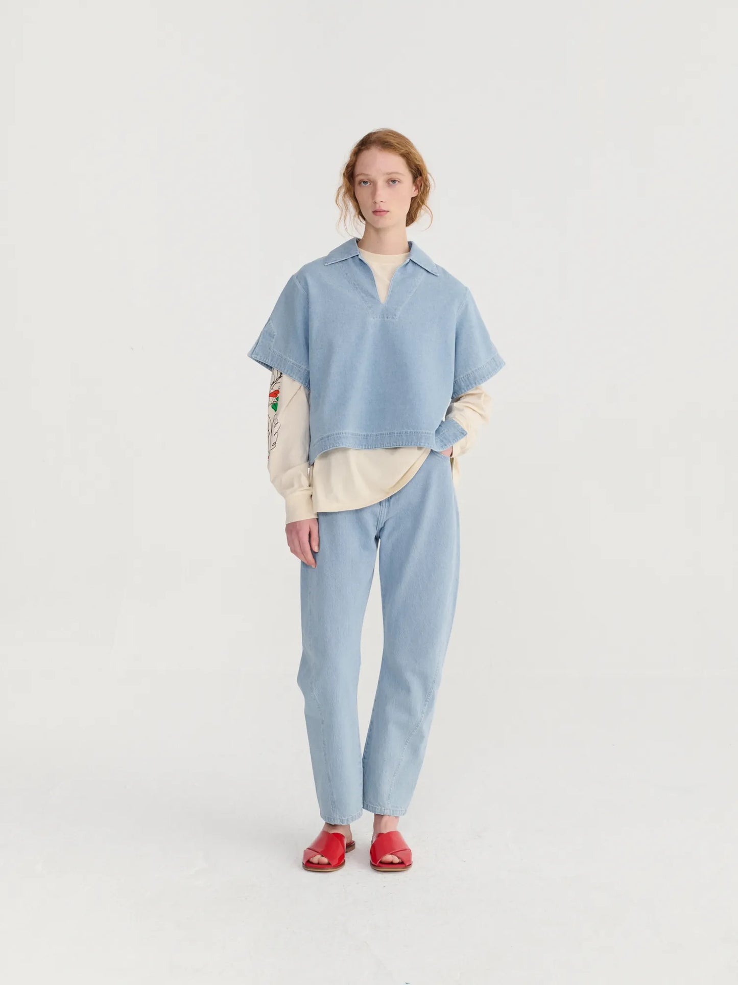 Relaxed denim polo shirt