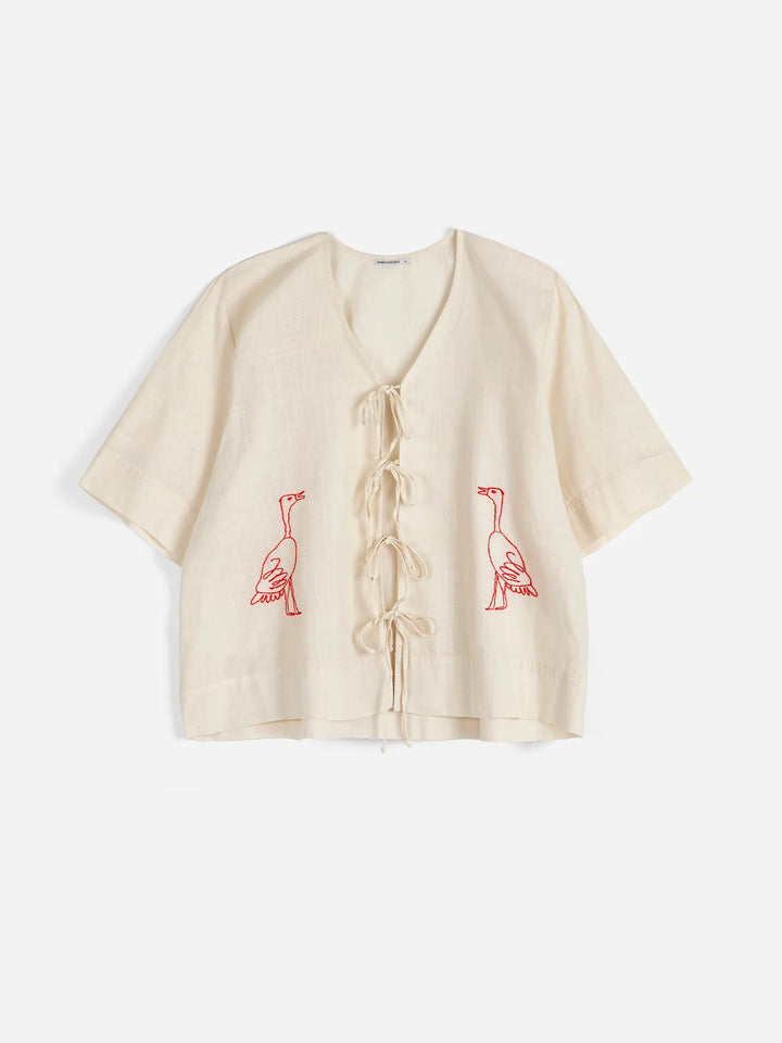 Embroidery tied blouse