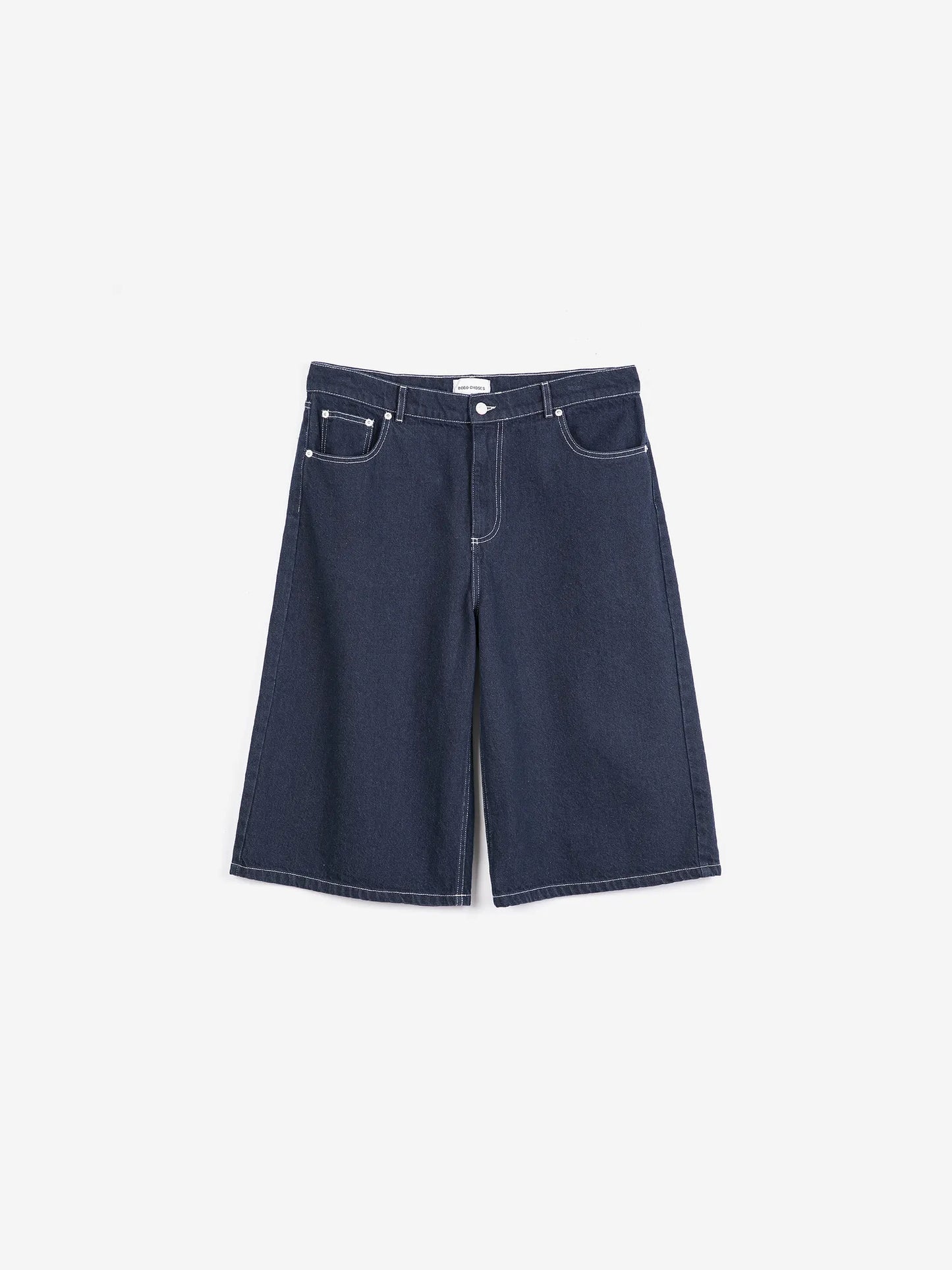Contrast-stitching denim bermuda