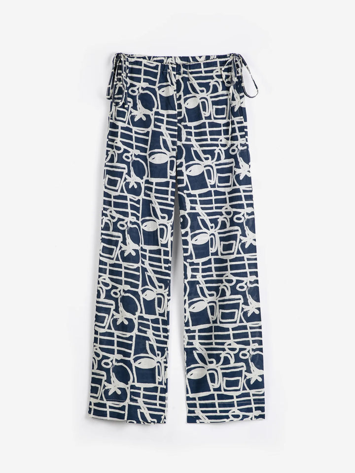 Cookery festival pattern wide-leg trousers