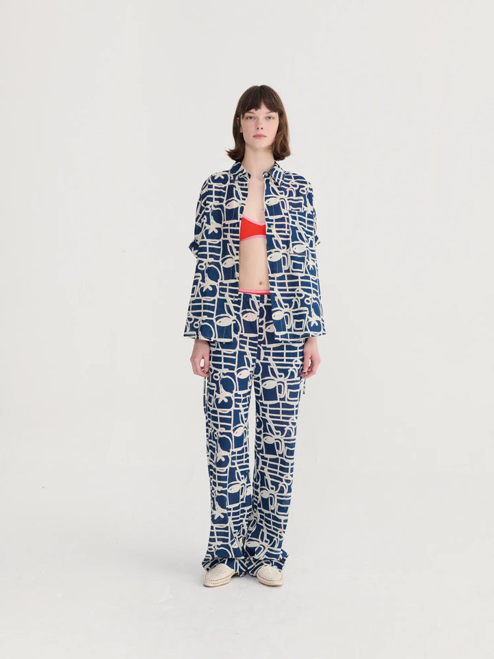 Cookery festival pattern wide-leg trousers