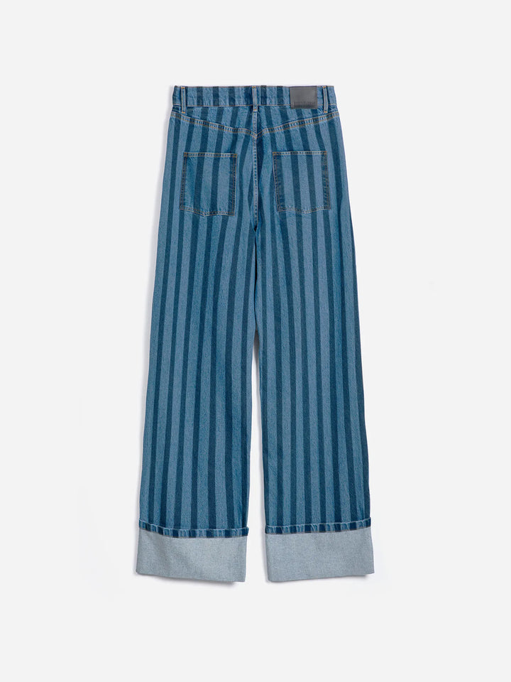 Striped wide-leg denim pants