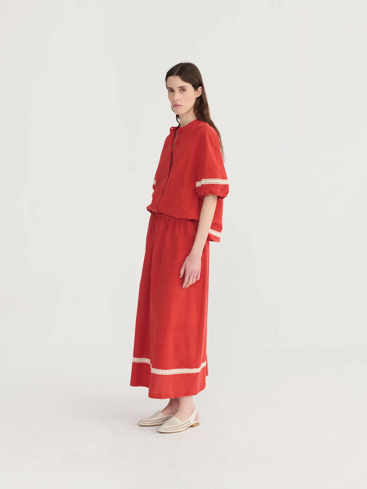 Contrast-trim evasé skirt