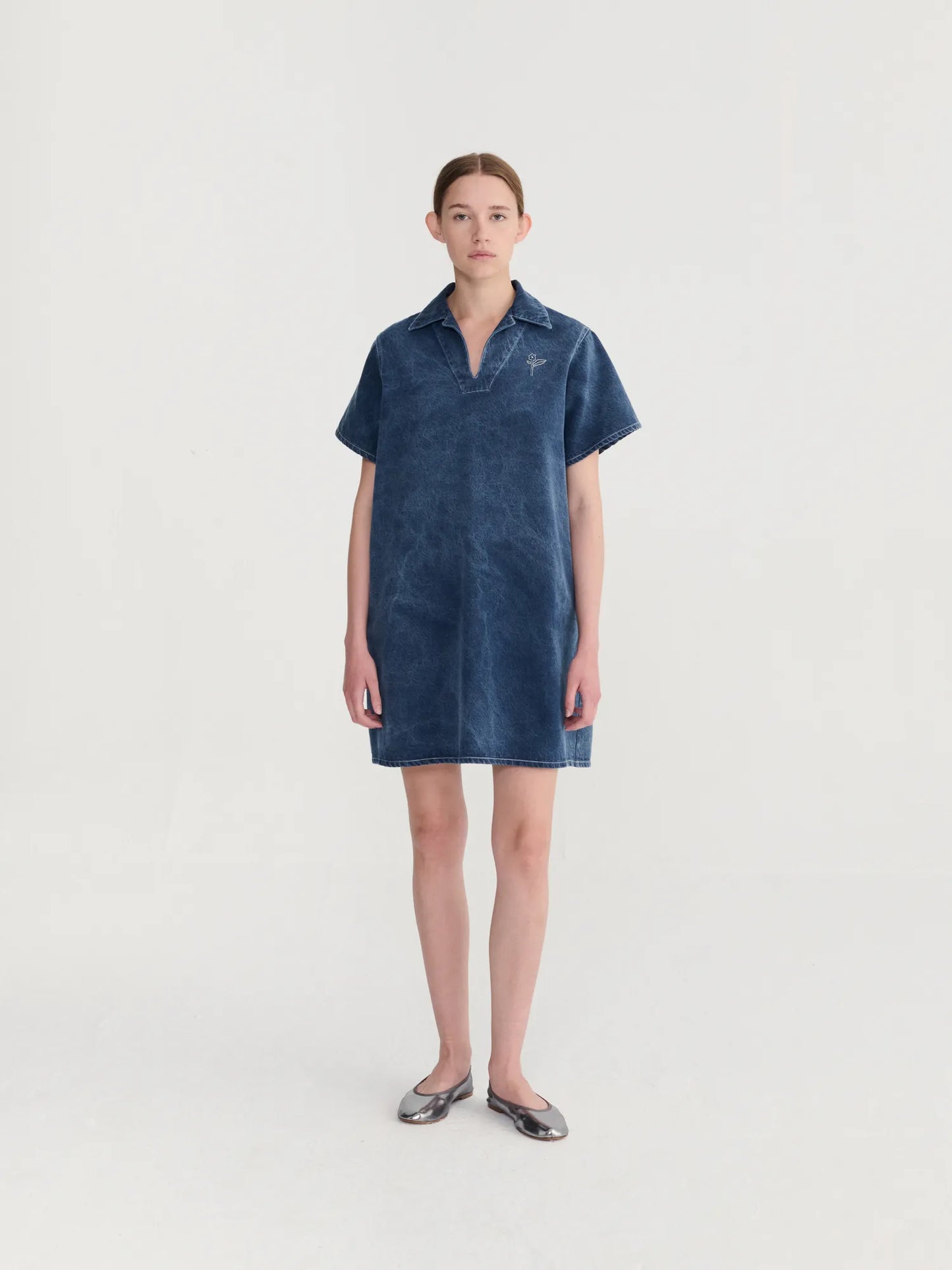 Washed polo twill dress