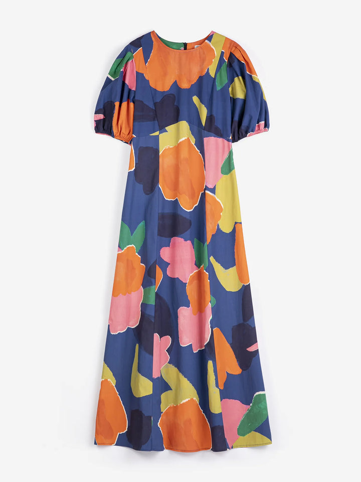 Blooming color pattern puff sleeve dress