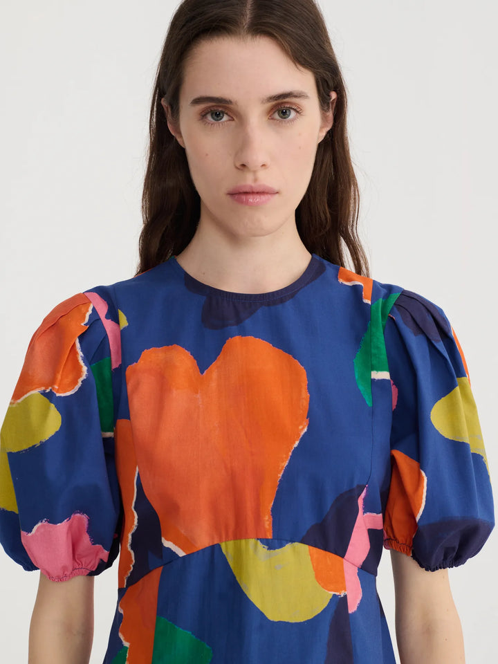 Blooming color pattern puff sleeve dress