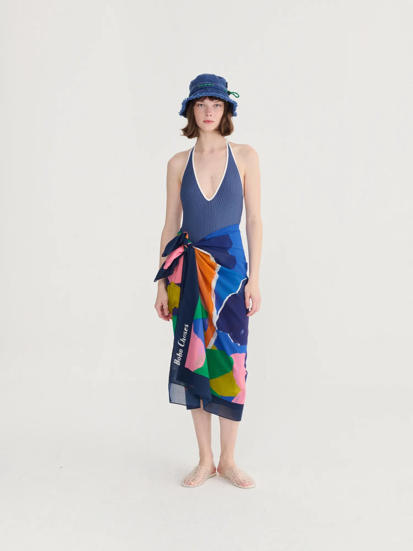 Cut-out seersuker swimsuit