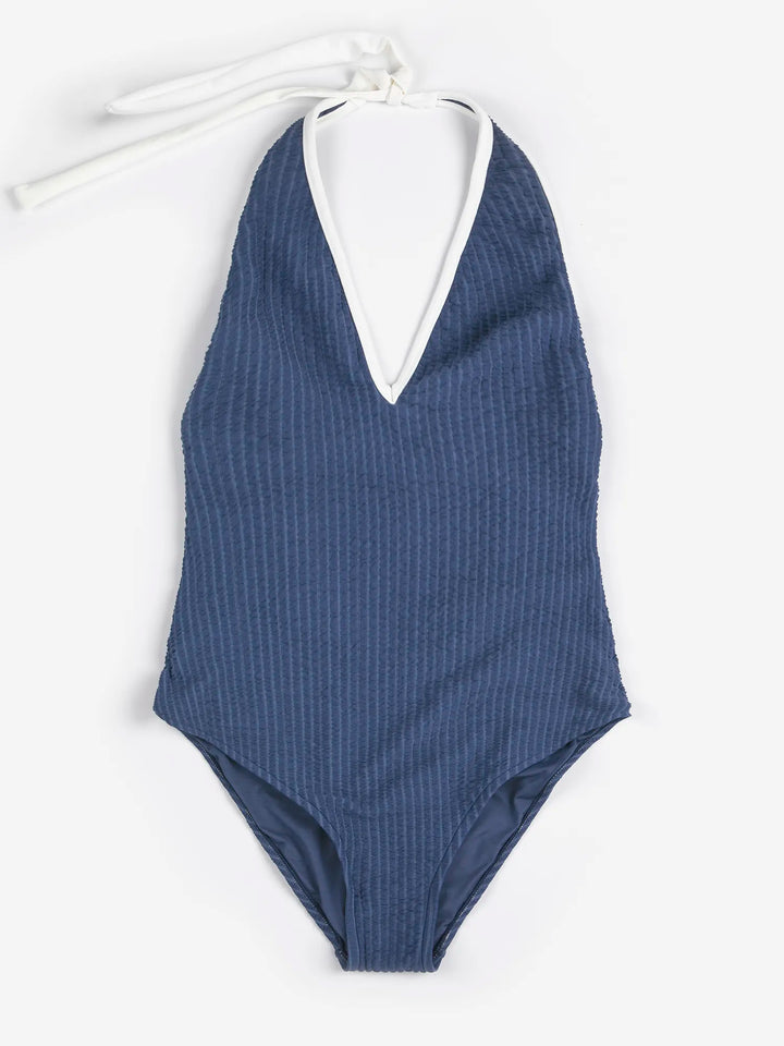 Cut-out seersuker swimsuit