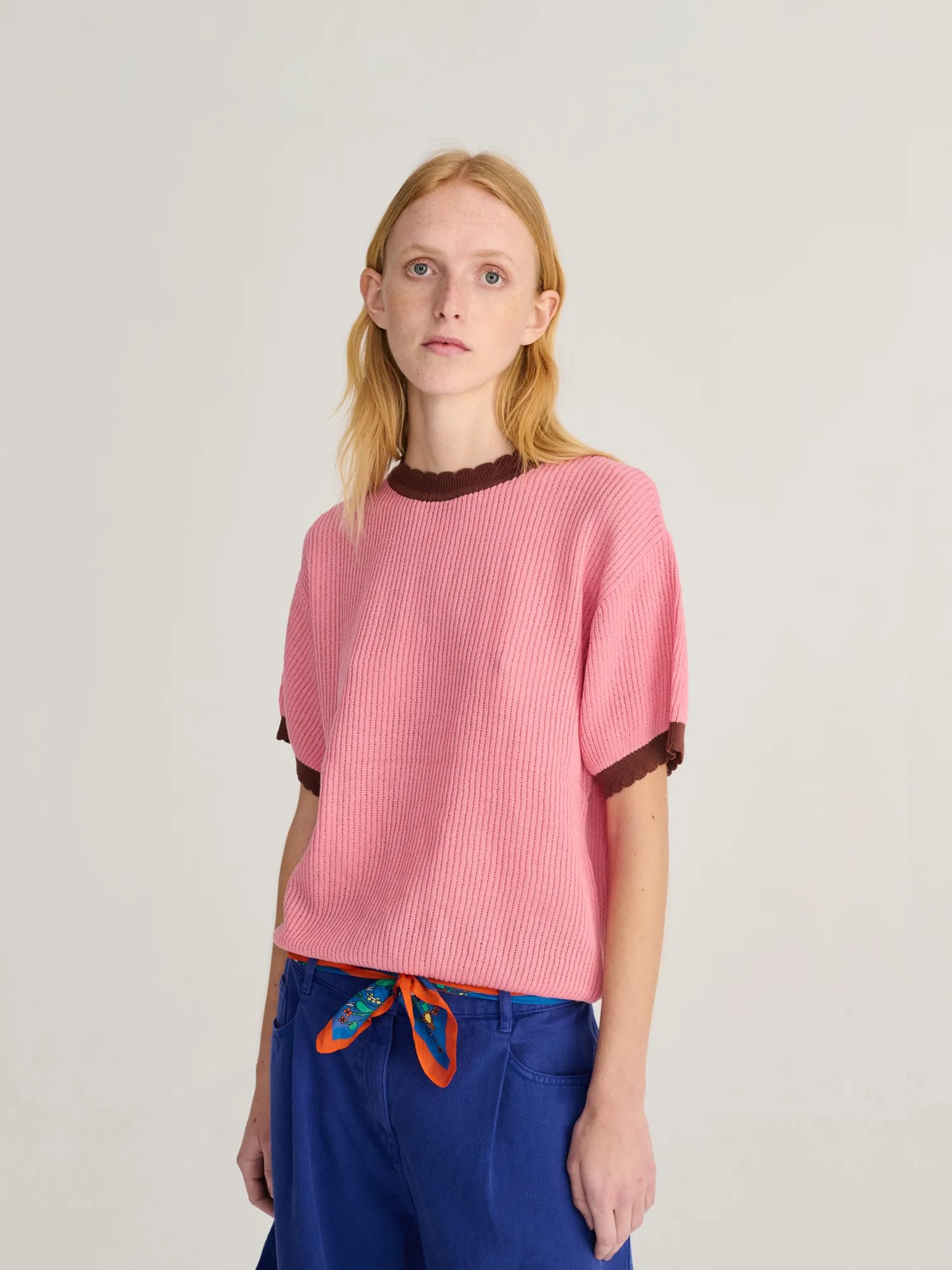 Openwork knitted cotton jumper