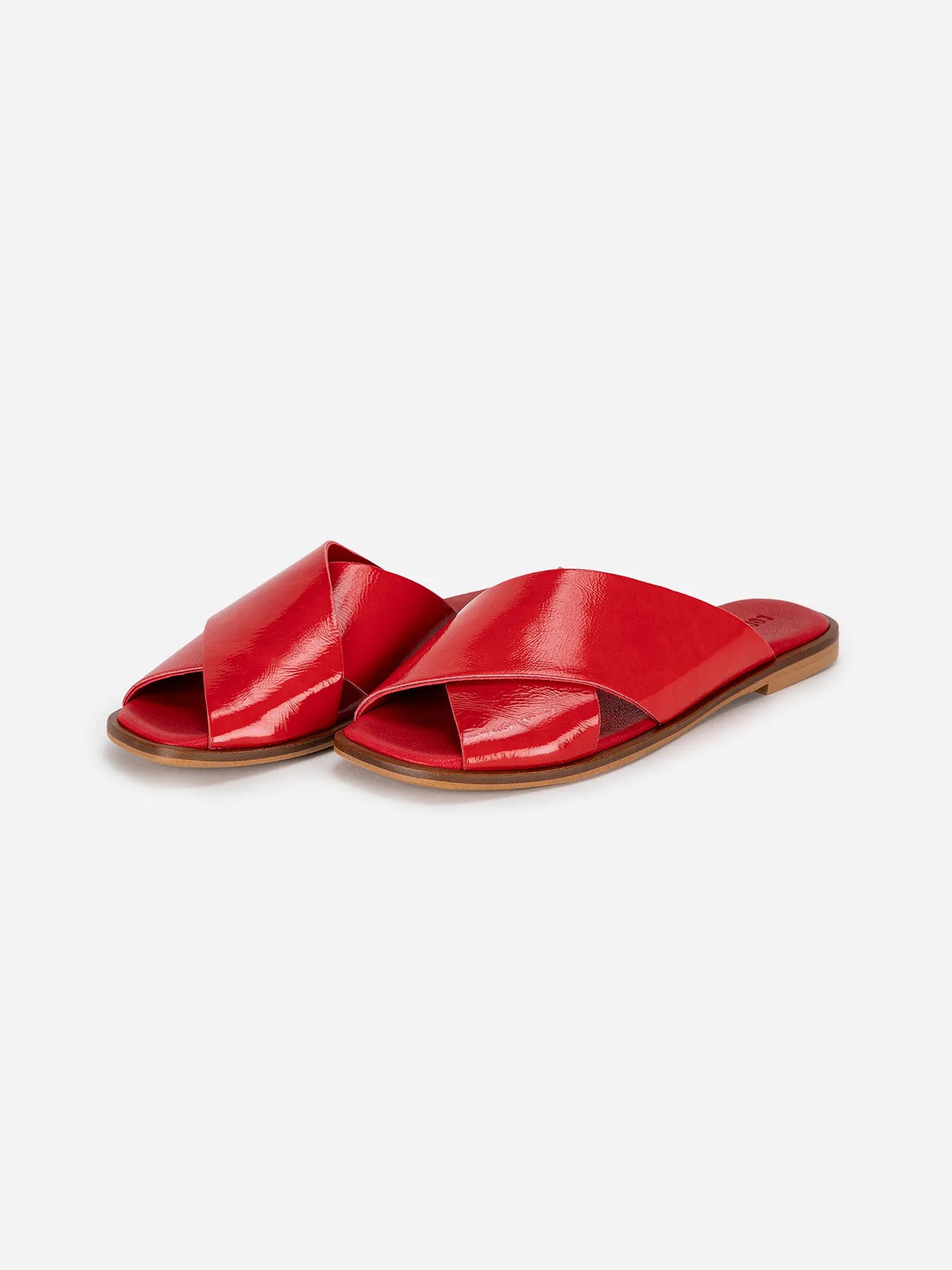 Red patent-leather cross sandal
