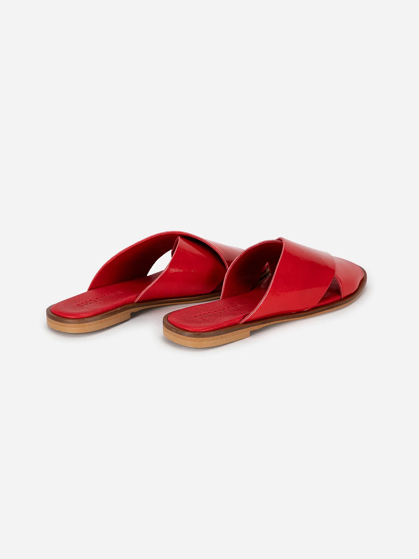 Red patent-leather cross sandal