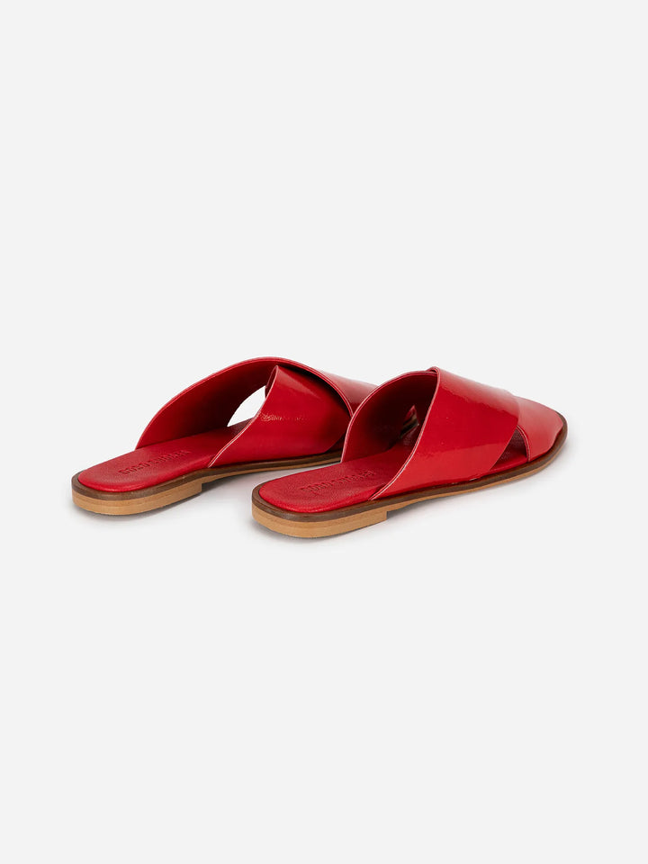 Red patent-leather cross sandal