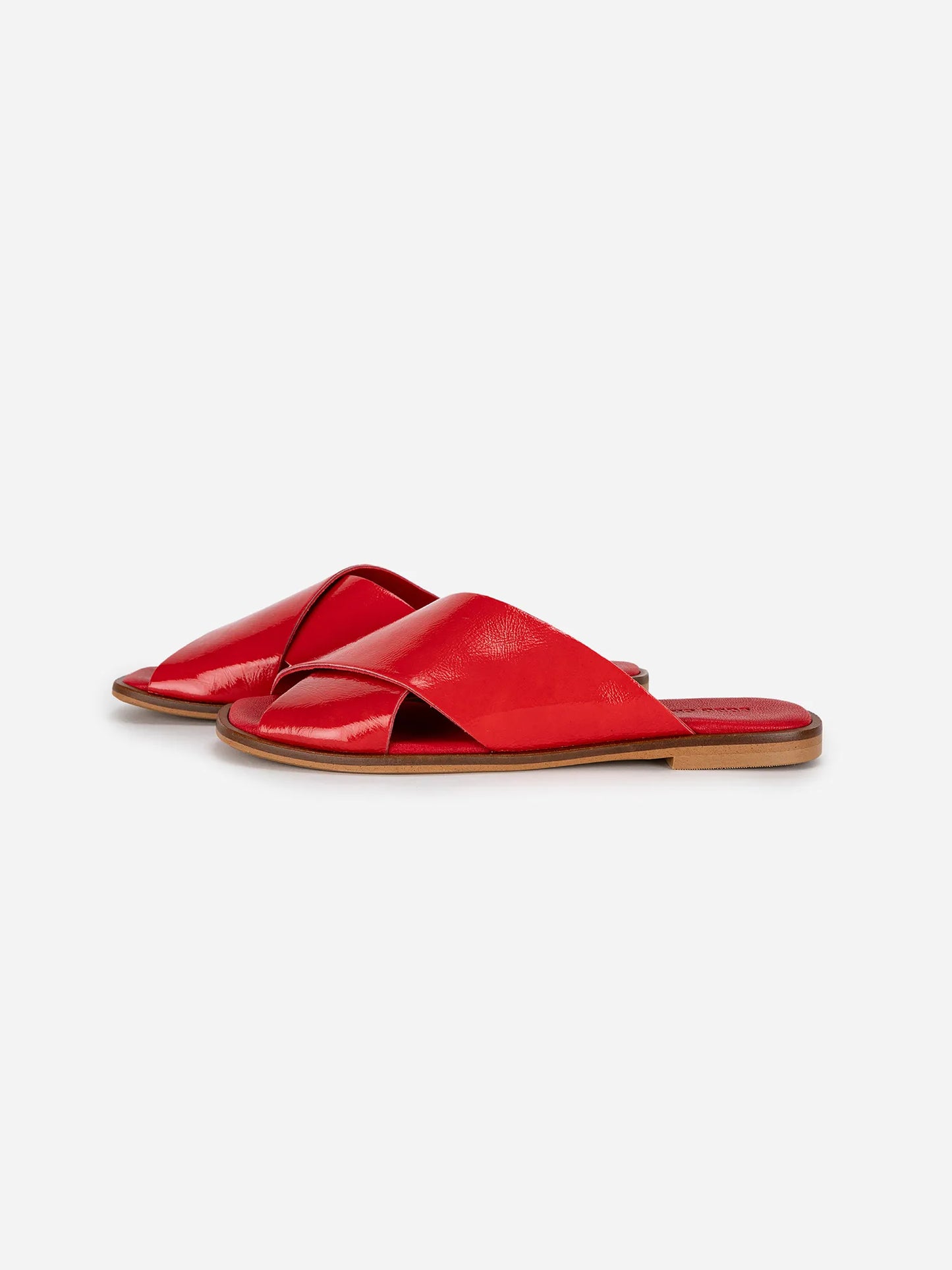 Red patent-leather cross sandal