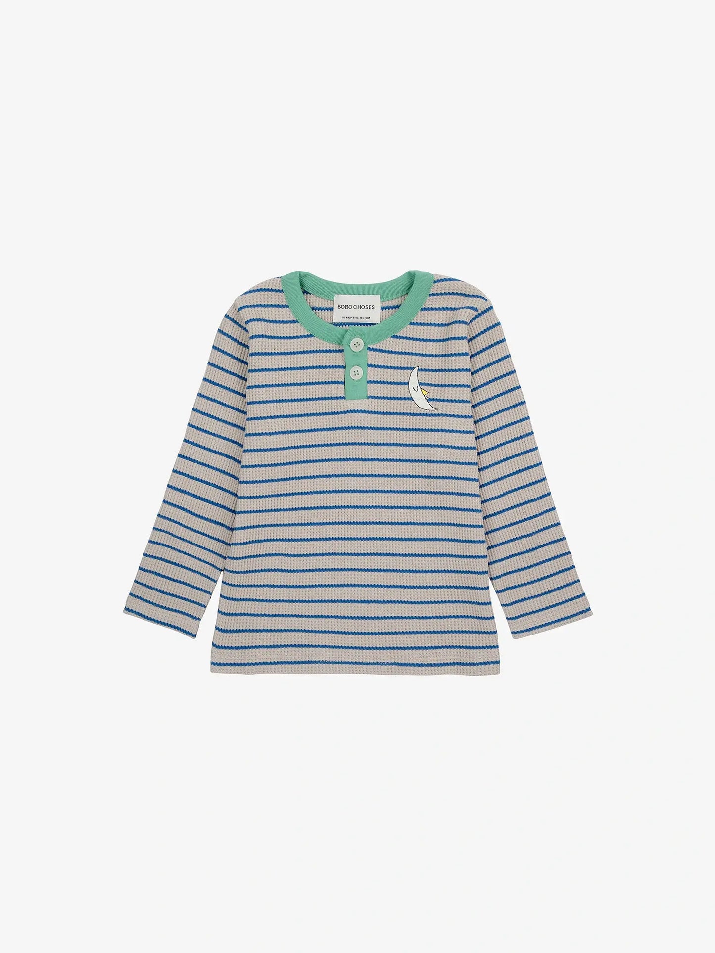 Stripes waffle buttoned T- shirt