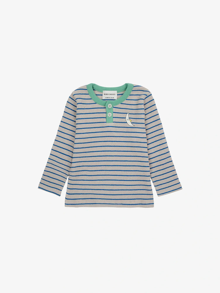 T-shirt gaufré et à boutons Stripes