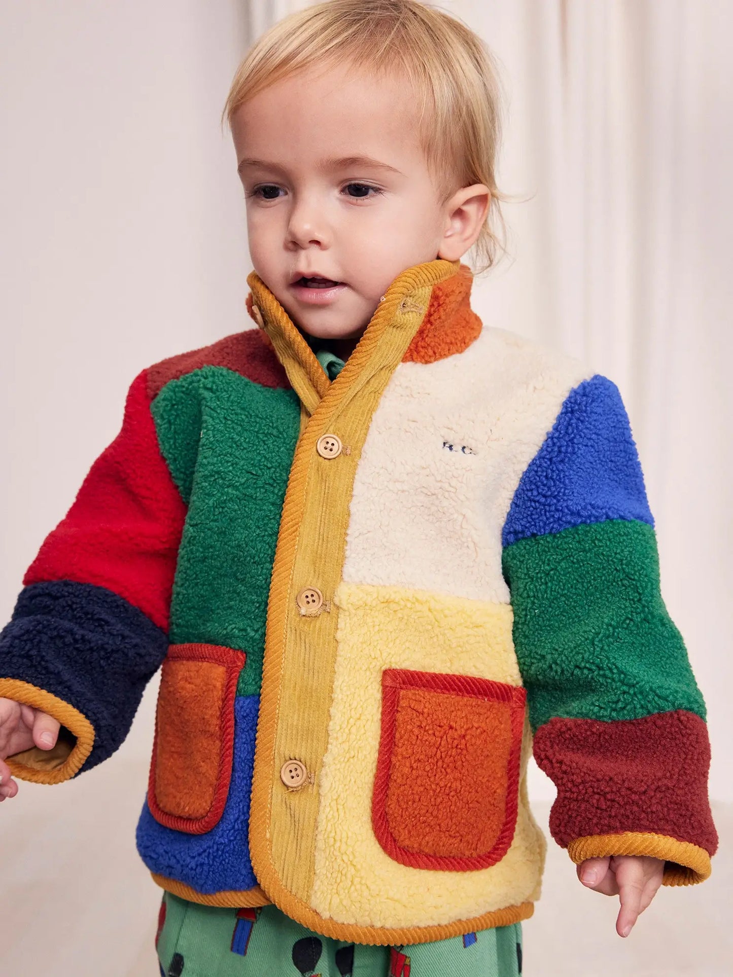 color block sheepskin jacket