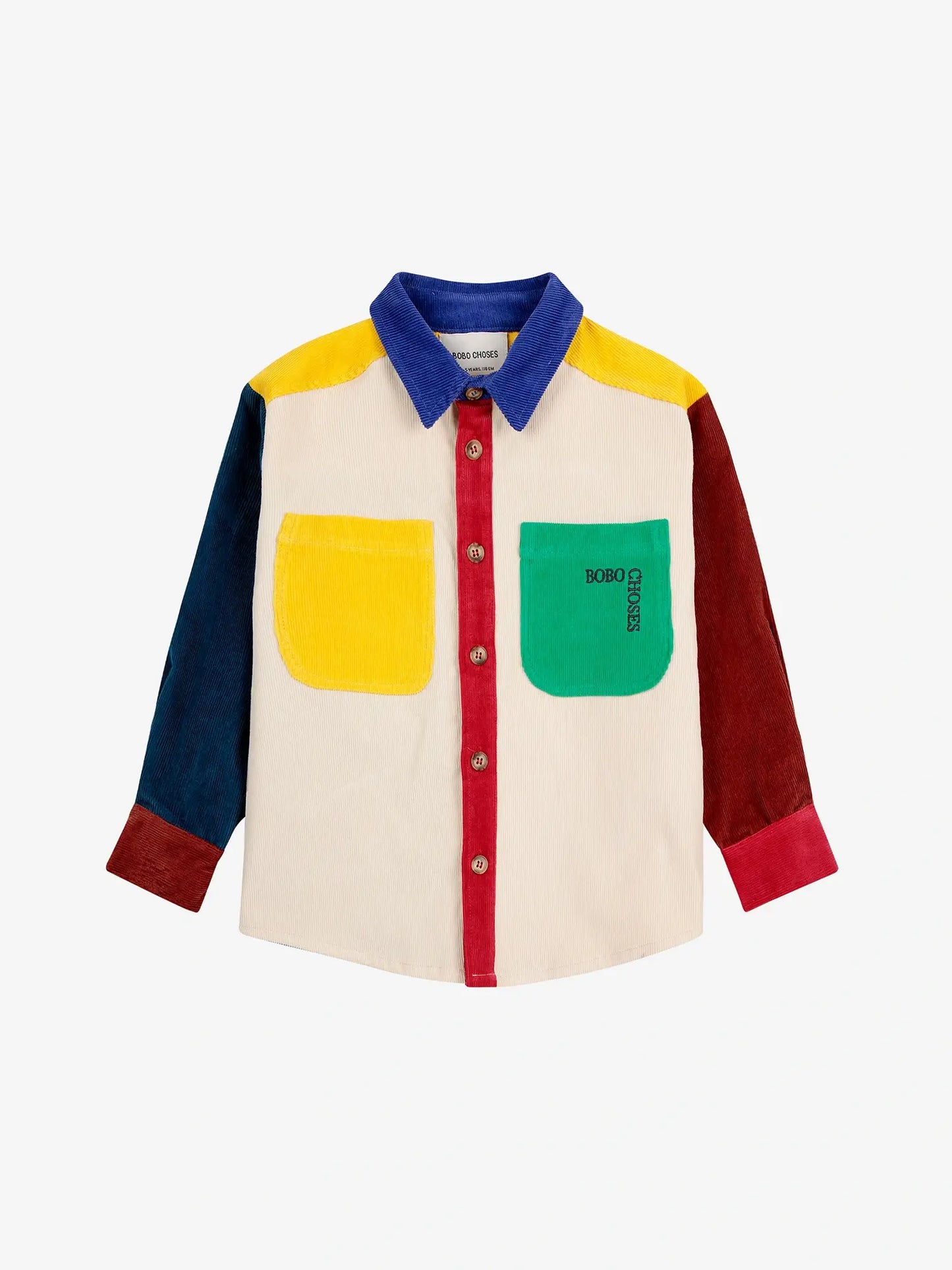 Bobo Square embroidery Color block corduroy shirt