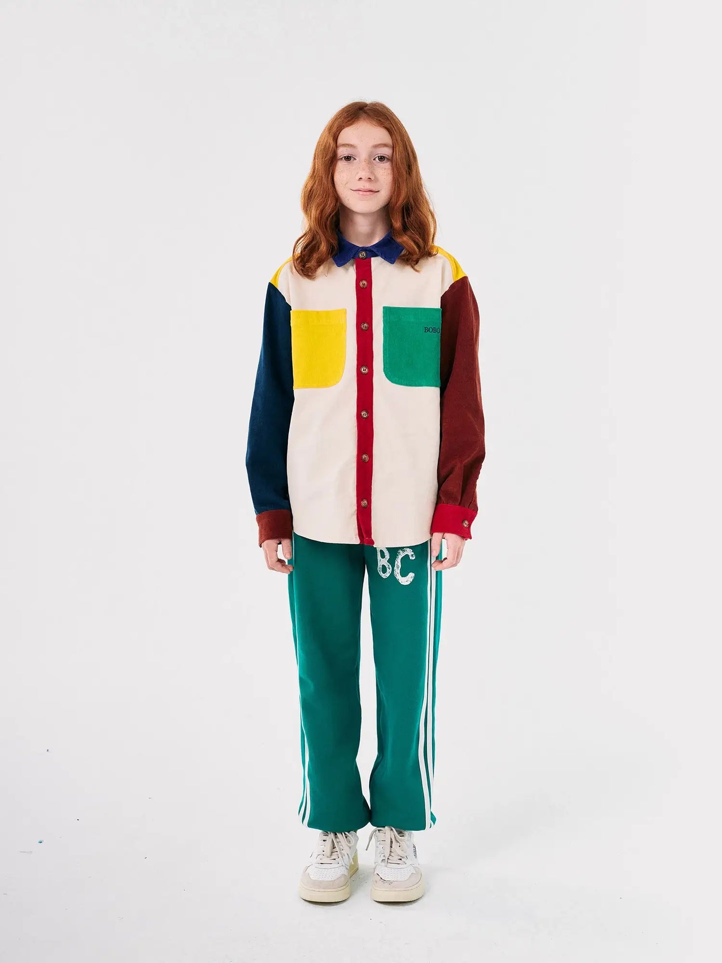 Bobo Square embroidery Color block corduroy shirt