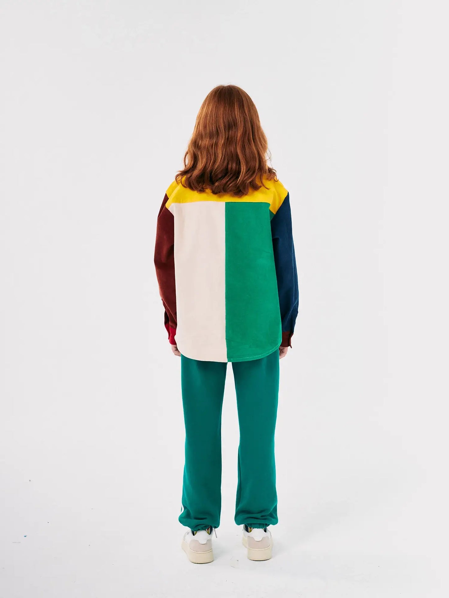 Bobo Square embroidery Color block corduroy shirt