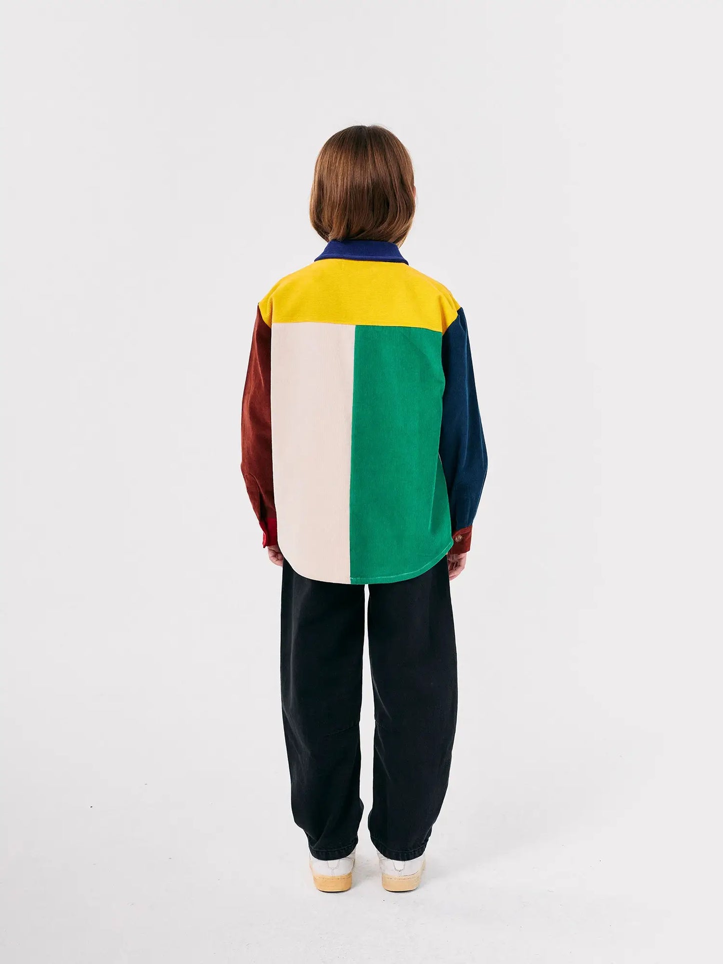 Bobo Square embroidery Color block corduroy shirt