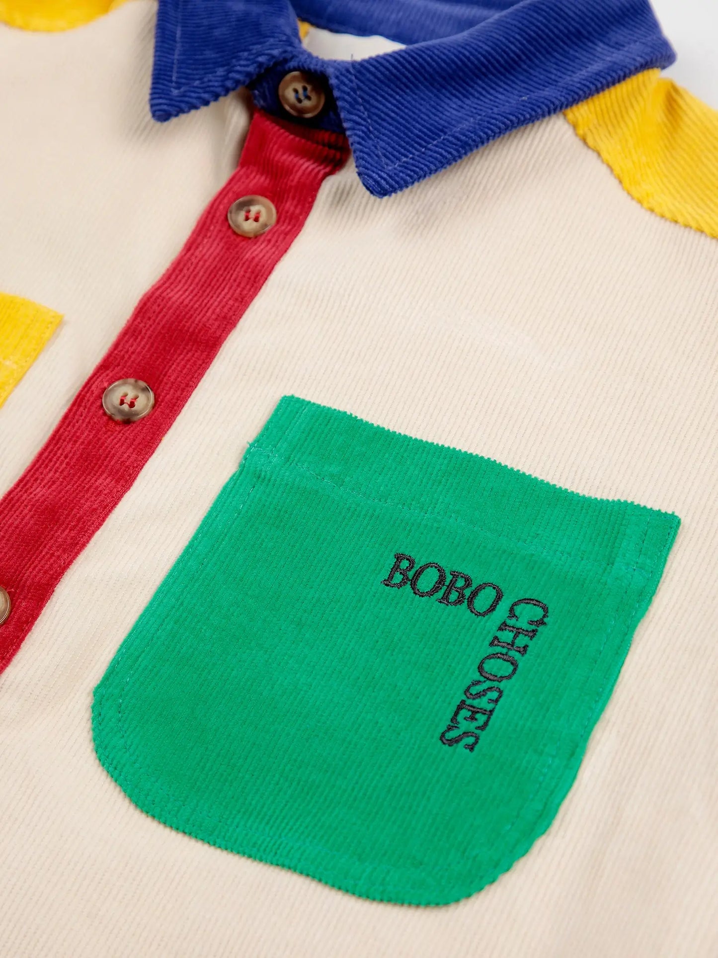 Bobo Square embroidery Color block corduroy shirt