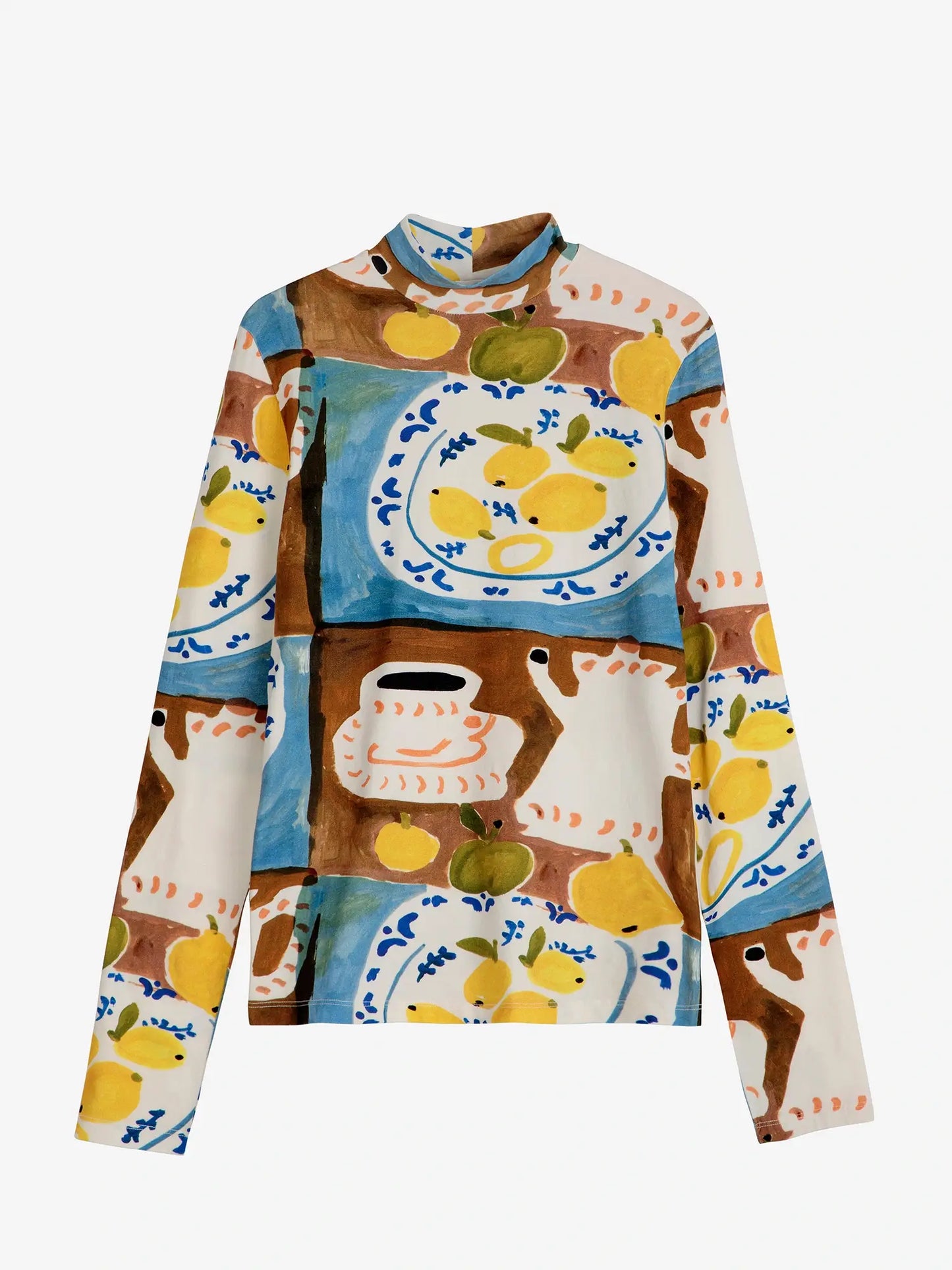 Abstract Tea Time print turtle neck T-shirt