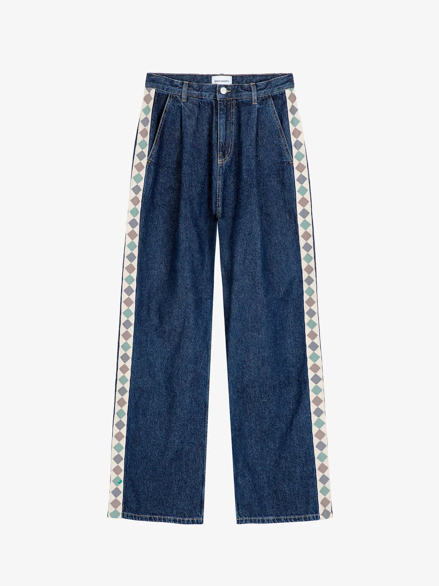 Embroidered denim pleated jeans