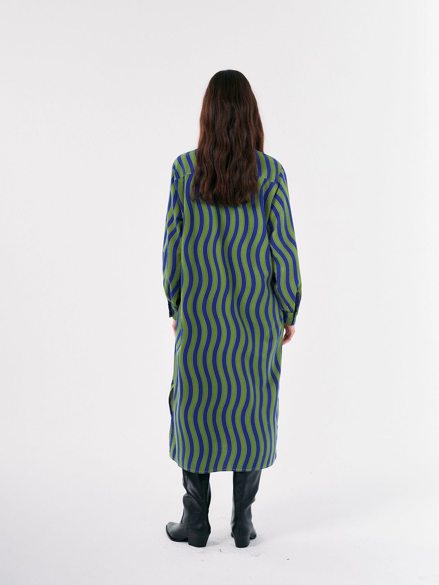 Multicolour Waves printed long shirt dress