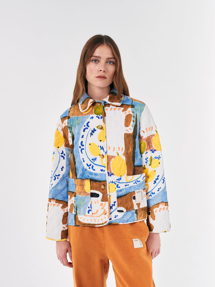 Abstract Tea Time printed quilted jacket