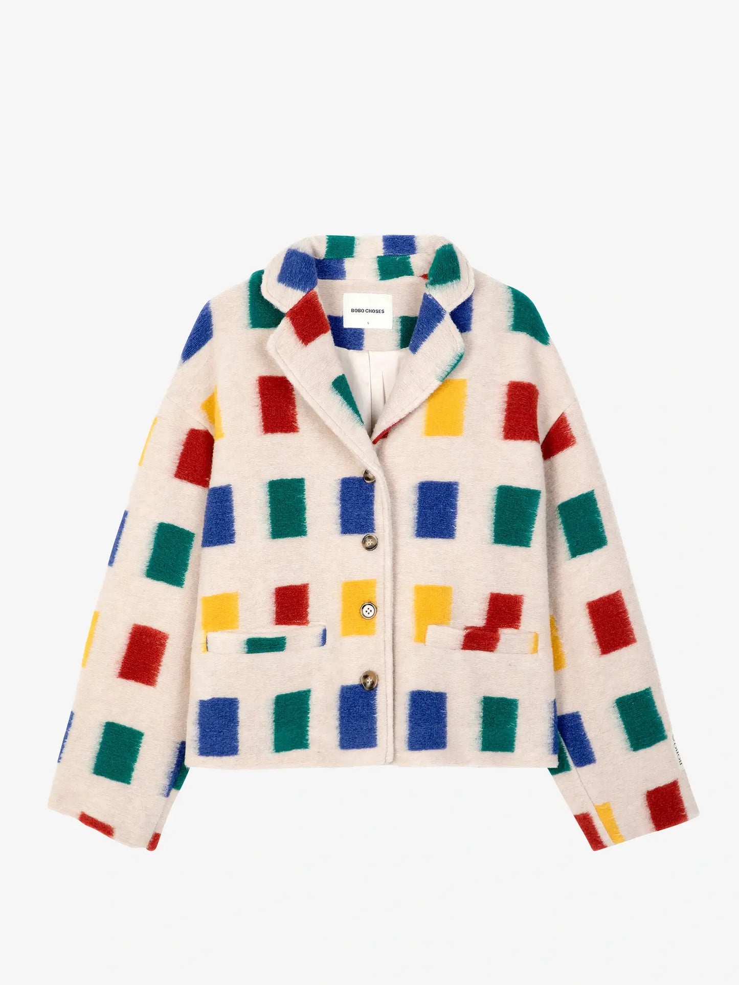 Color game print jacquard single breasted jacket