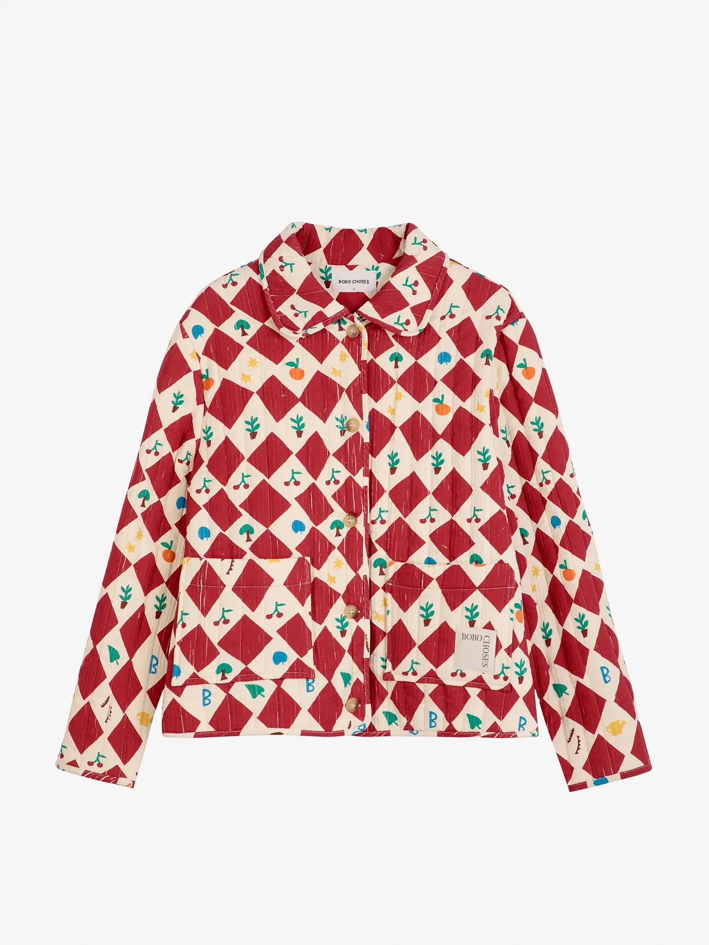 Harlequin printed quilted cropped jacket