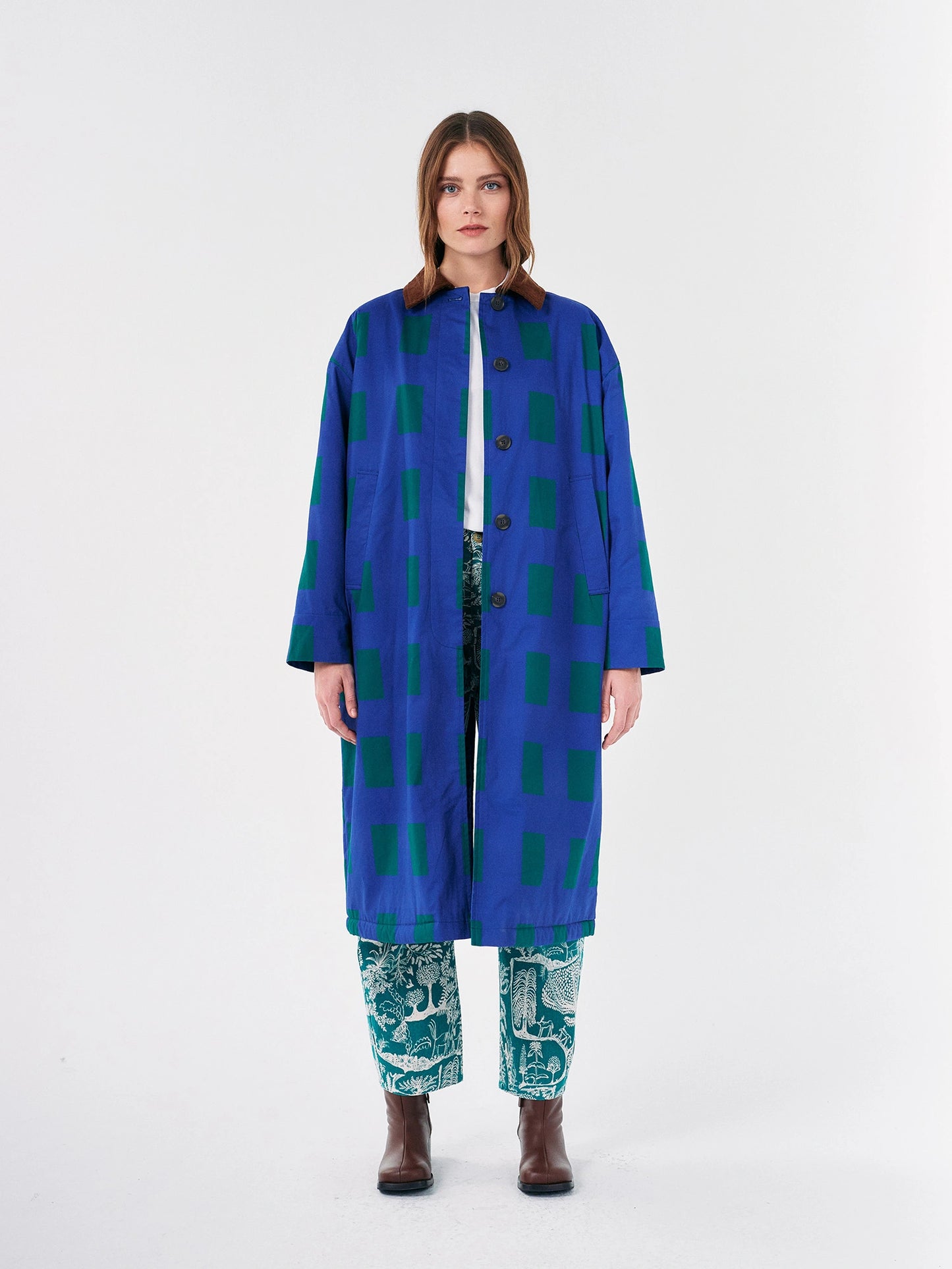 Color Game patched print long coat