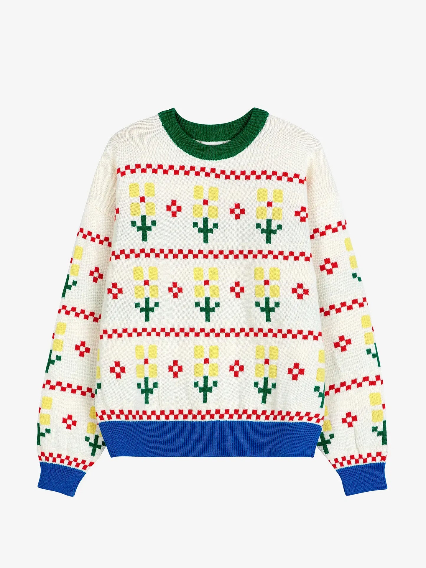 Pixel Flower Colorblock-Pullover