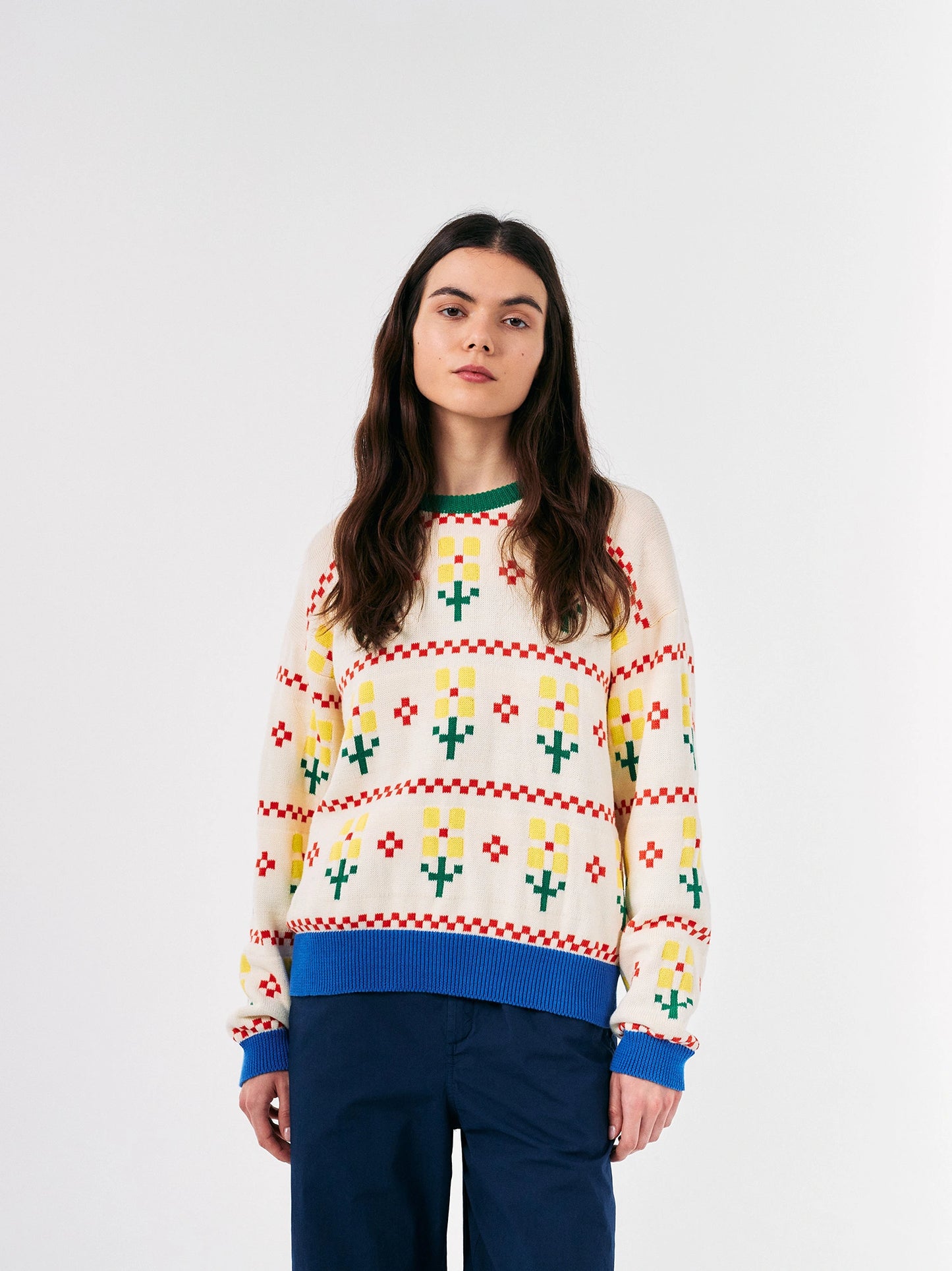 Pixel Flower Colorblock-Pullover