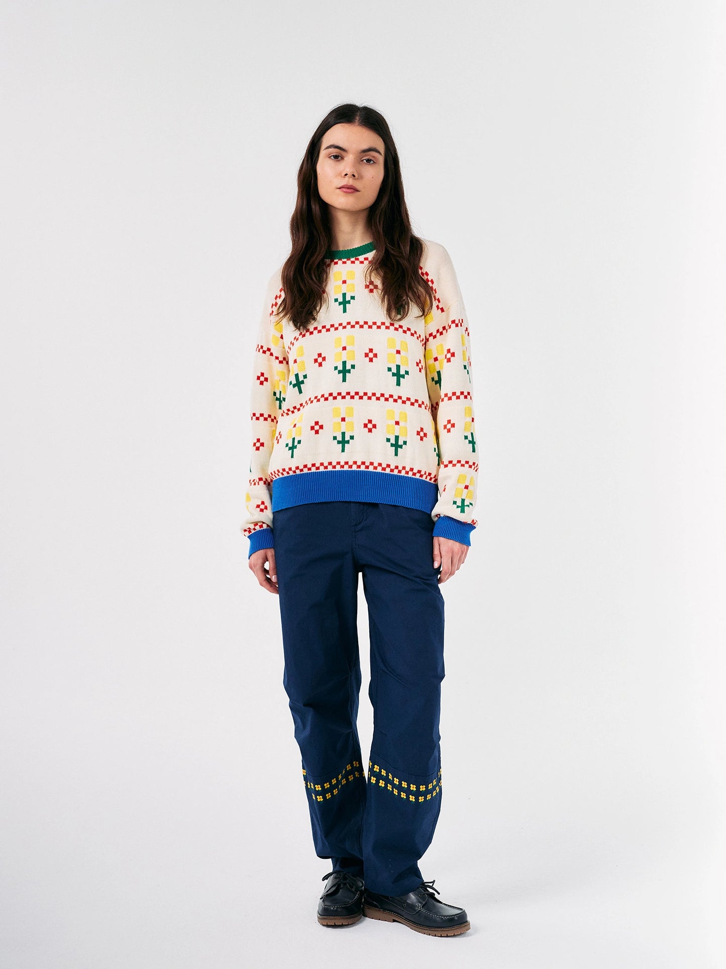 Pixel Flower Colorblock-Pullover