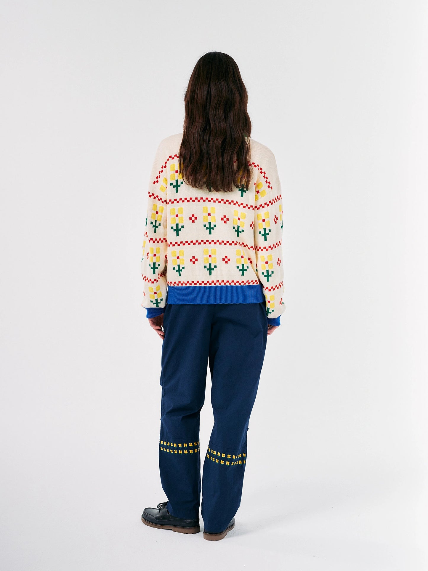 Pixel Flower Colorblock-Pullover