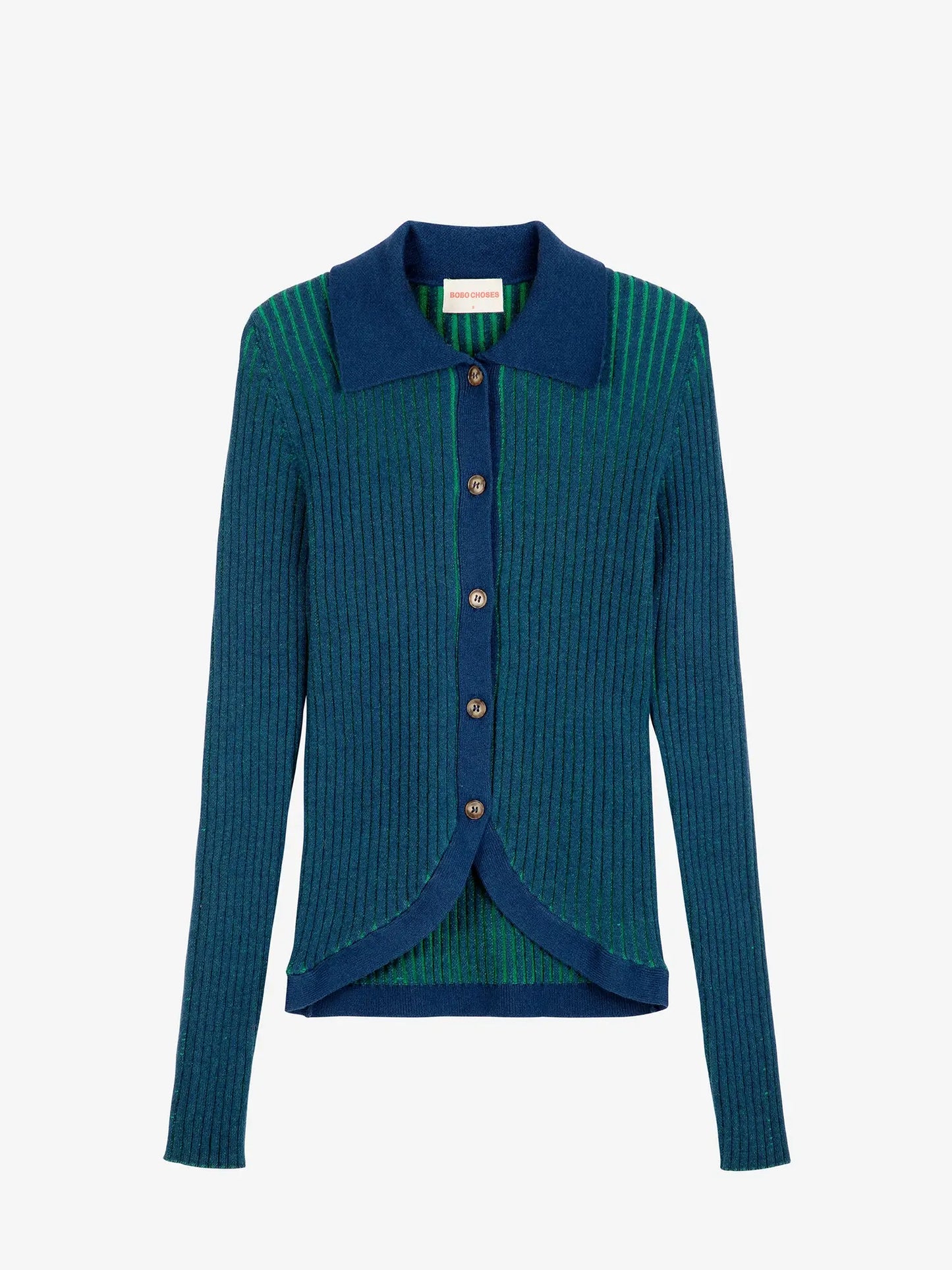 Bicolor ribbed knitted collar cardigan