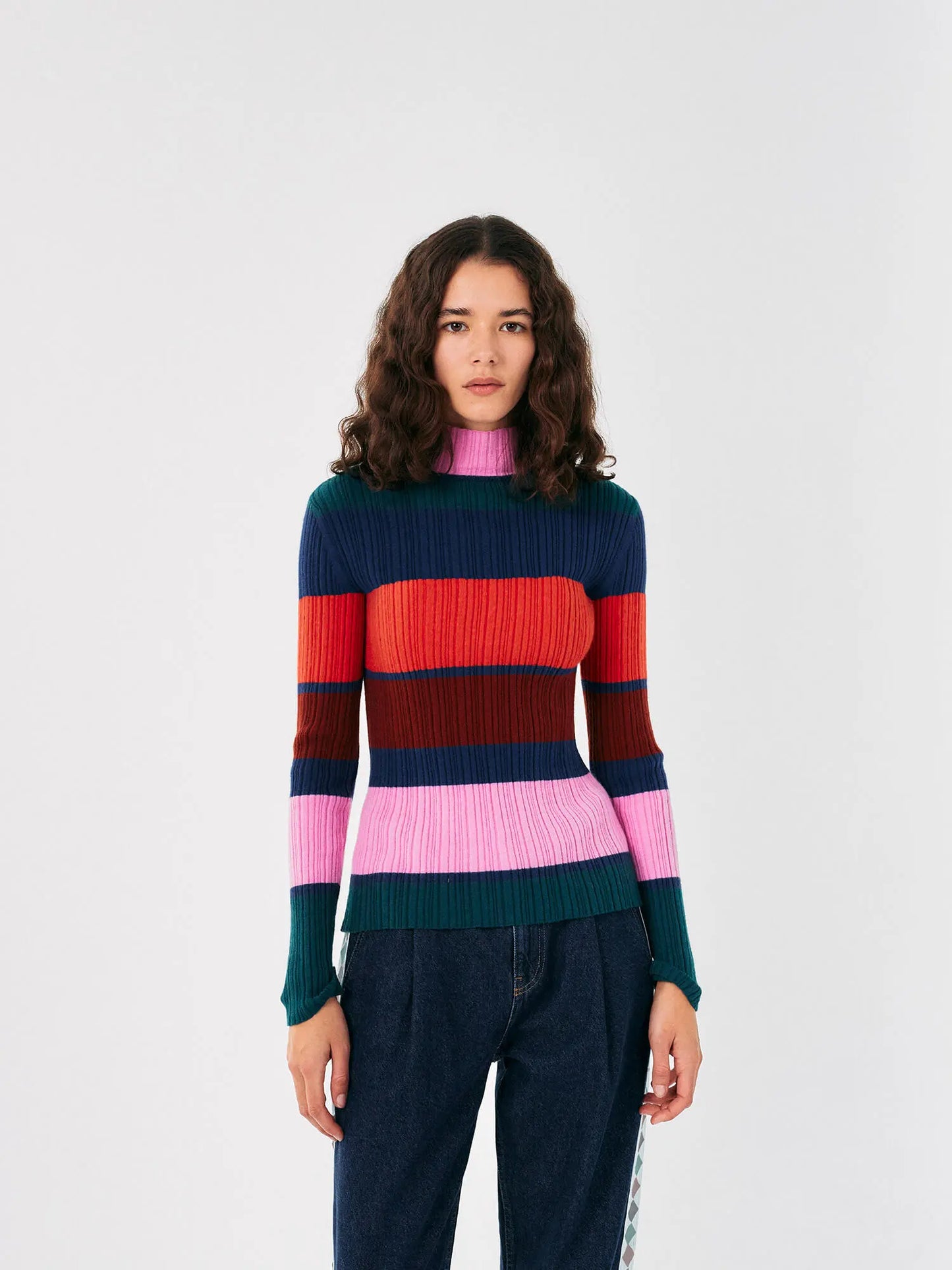 Multi stripes knitted turtle neck