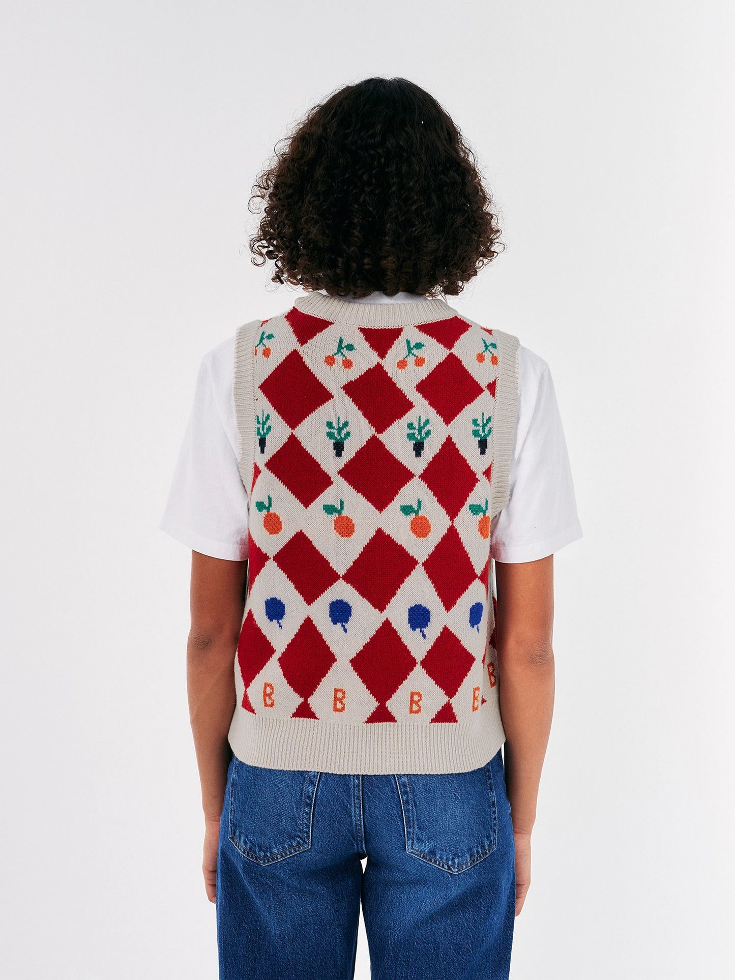 Harlequin printed knitted vest